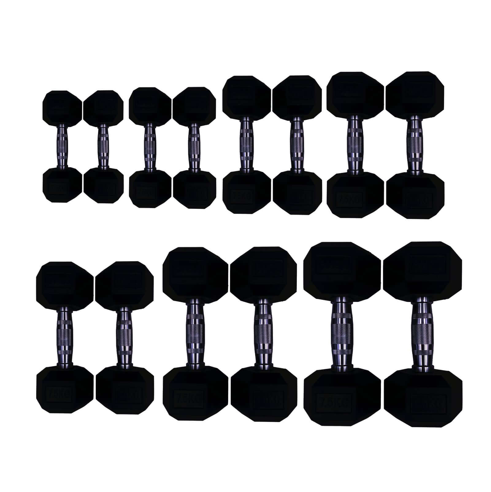 5kg to 20kg Rubber Hex Dumbbell Package (7 pairs) | INSOURCE