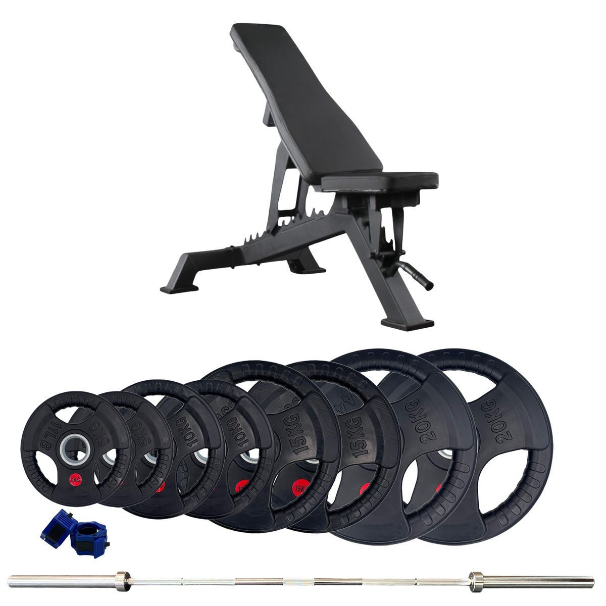 (Pre-order) 100kg Weight Plates with Bar and Adjustable Bench Set