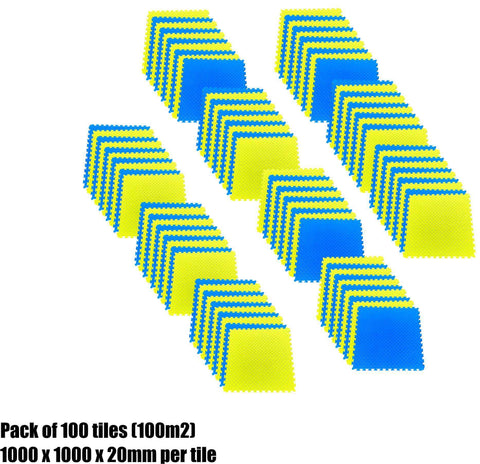 Pack of 100 - 20mm EVA Foam Jigsaw Interlocking Floor Tile Mat 1m x 1m BLUE / YELLOW
