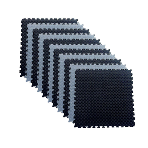 Pack of 10 - 20mm EVA Foam Jigsaw Interlocking Floor Tile Mat 1m x 1m BLACK / GREY