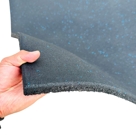 100 Pack 15mm BLACK with BLUE Fleck Rubber Gym Flooring Dense Tile Mat 1m x 1m | INSOURCE