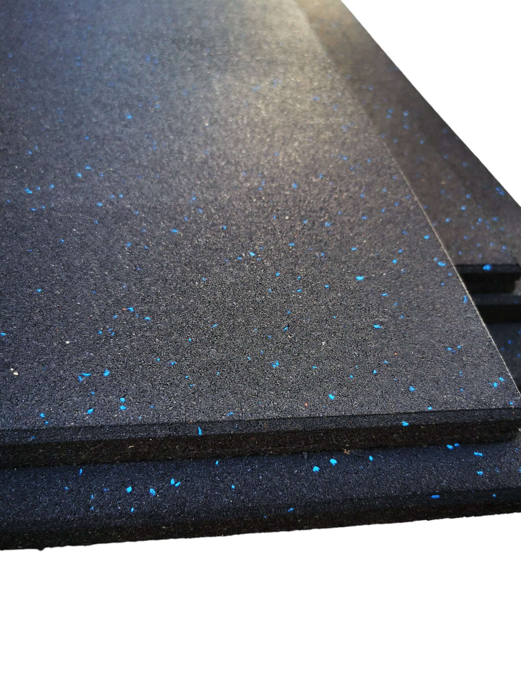 4 Pack 15mm Rubber Gym Flooring BLACK / BLUE Fleck Dense Tile Mat 1m x 1m | INSOURCE