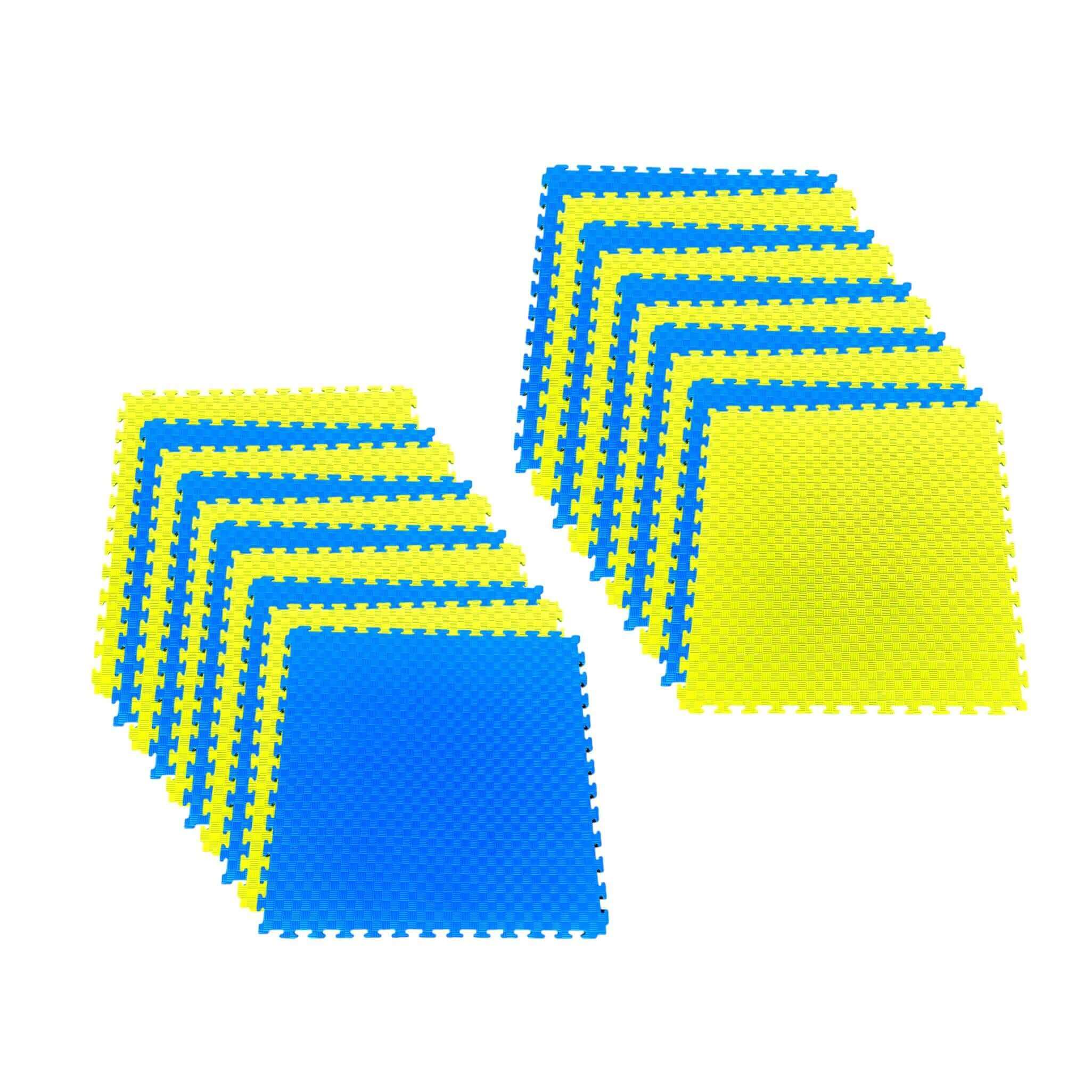 Pack of 20 - 20mm EVA Foam Jigsaw Interlocking Floor Tile Mat 1m x 1m BLUE / YELLOW | INSOURCE