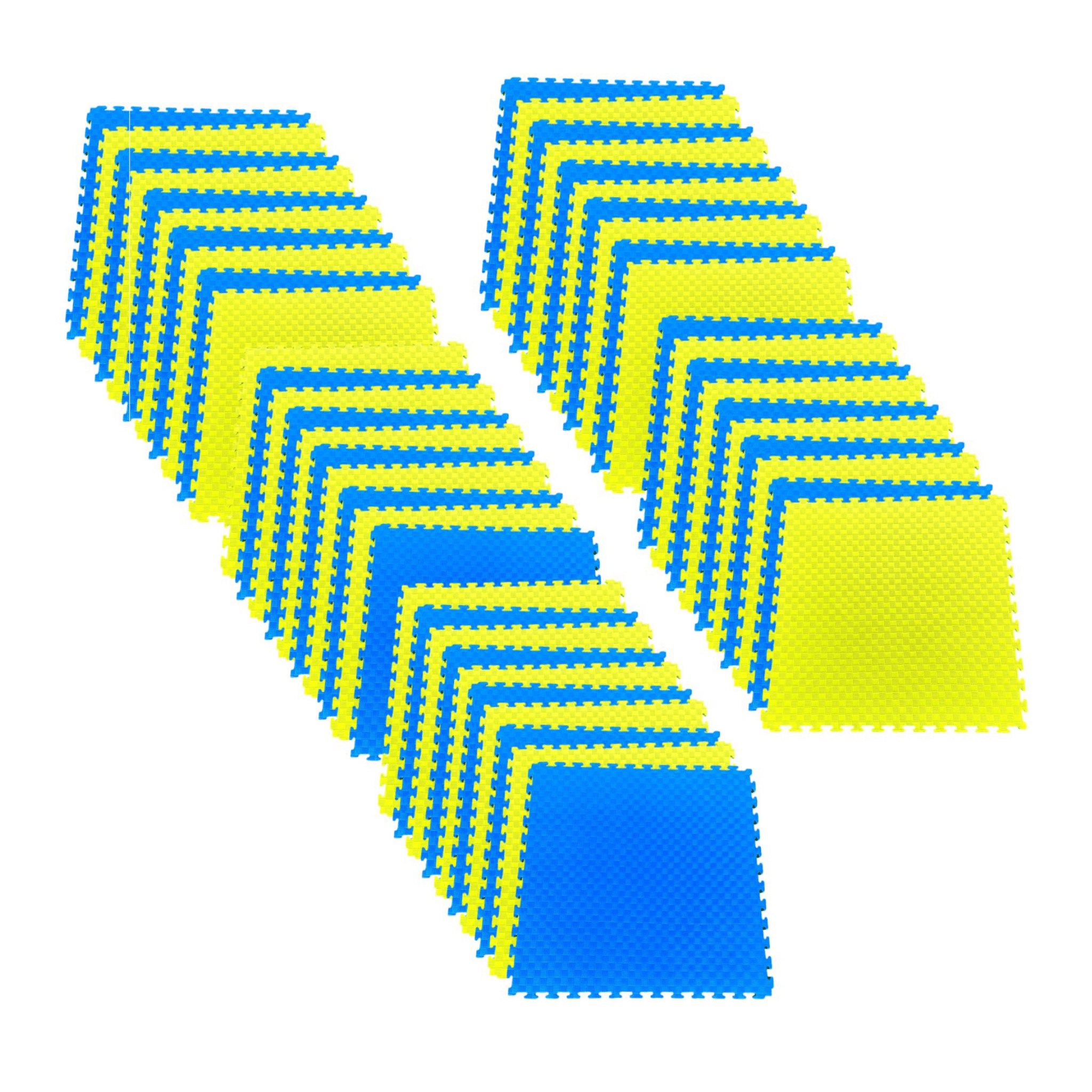 Pack of 50 - 20mm EVA Foam Jigsaw Interlocking Floor Tile Mat 1m x 1m BLUE / YELLOW | INSOURCE