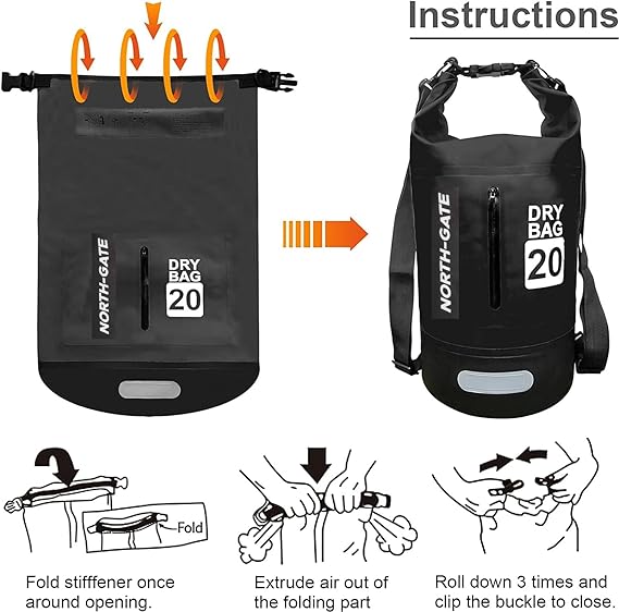 Waterproof Dry Bag 20L BLACK | Lightweight Large Capacity Sack | Organizer Storage Utility Bags | INSOURCE