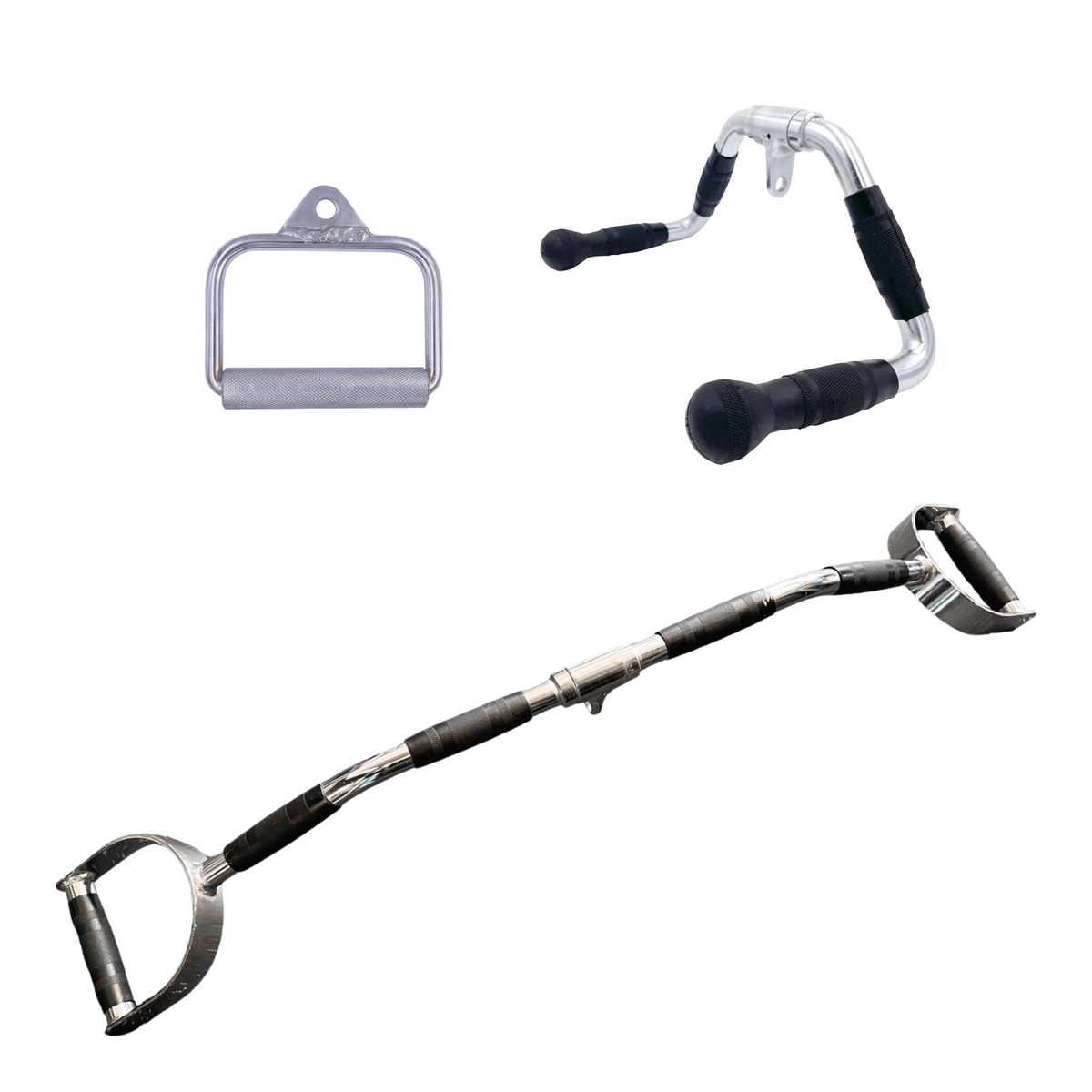 Cable Attachment Pack B - Stirrup, Multi-Purpose bar, Rubber Lat Pulldown D-Handle