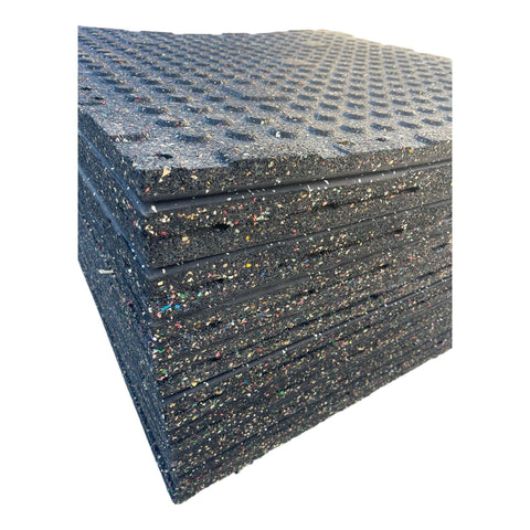 Pack of 9 - 30mm Rubber Gym Flooring Dual Density EPDM Rubber Dense Tile Mat 1m x 1m BLACK