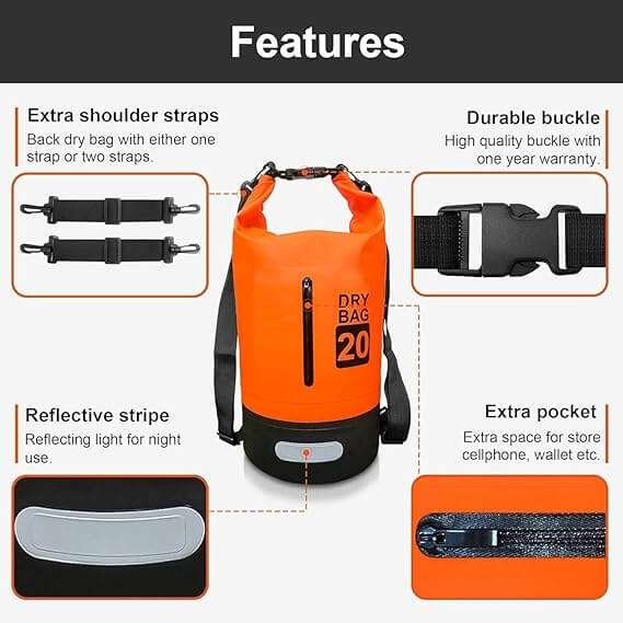 Waterproof Dry Bag 5L 10L 20L | Lightweight Large Capacity Sack | Organizer Utility Storage Bags Canoe / Fishing / Rafting / Swimming / Snowboarding | INSOURCE