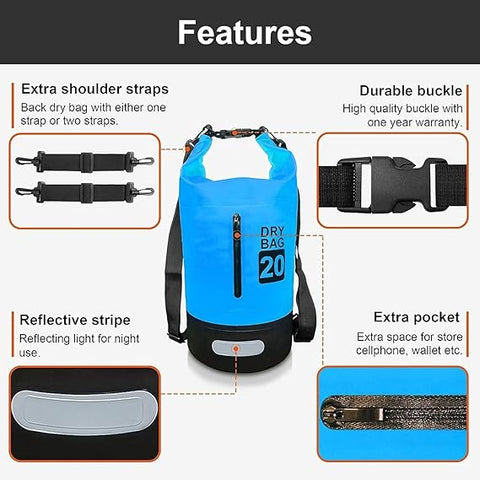 Waterproof Dry Bag 10L BLUE | Lightweight Large Capacity Sack | Organizer Storage Utility Bags | INSOURCE