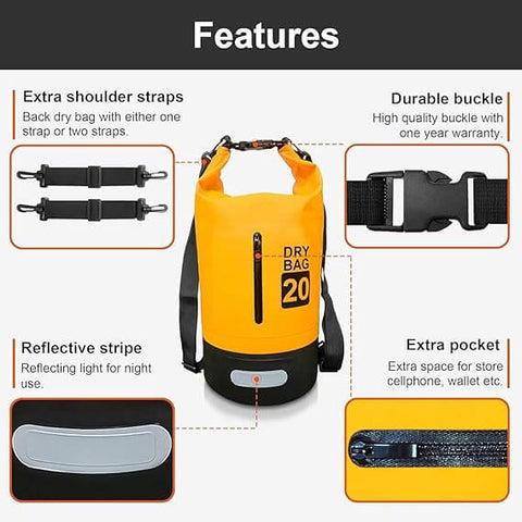 Waterproof Dry Bag 10L YELLOW | Lightweight Large Capacity Sack | Organizer Storage Utility Bags | INSOURCE