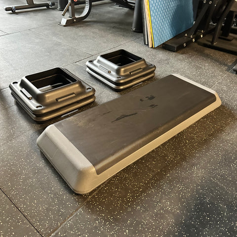Aerobic Exercise Step Board Set with 4 Risers Grey / Black [Pre-owned] | INSOURCE