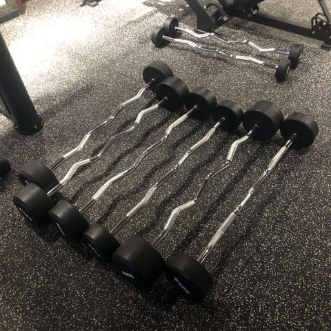 10kg - 50kg Fixed EZ CURL Barbell Package with Commercial Grade Bar Rack [Pre-Owned]