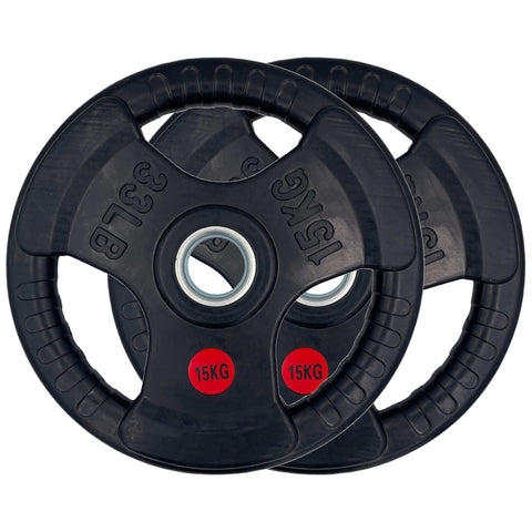 100kg Rubber Coated Type-O Tri-Grip Weight Plates and Barbell Bundles | Tri Grip Rubber Plates | INSOURCE