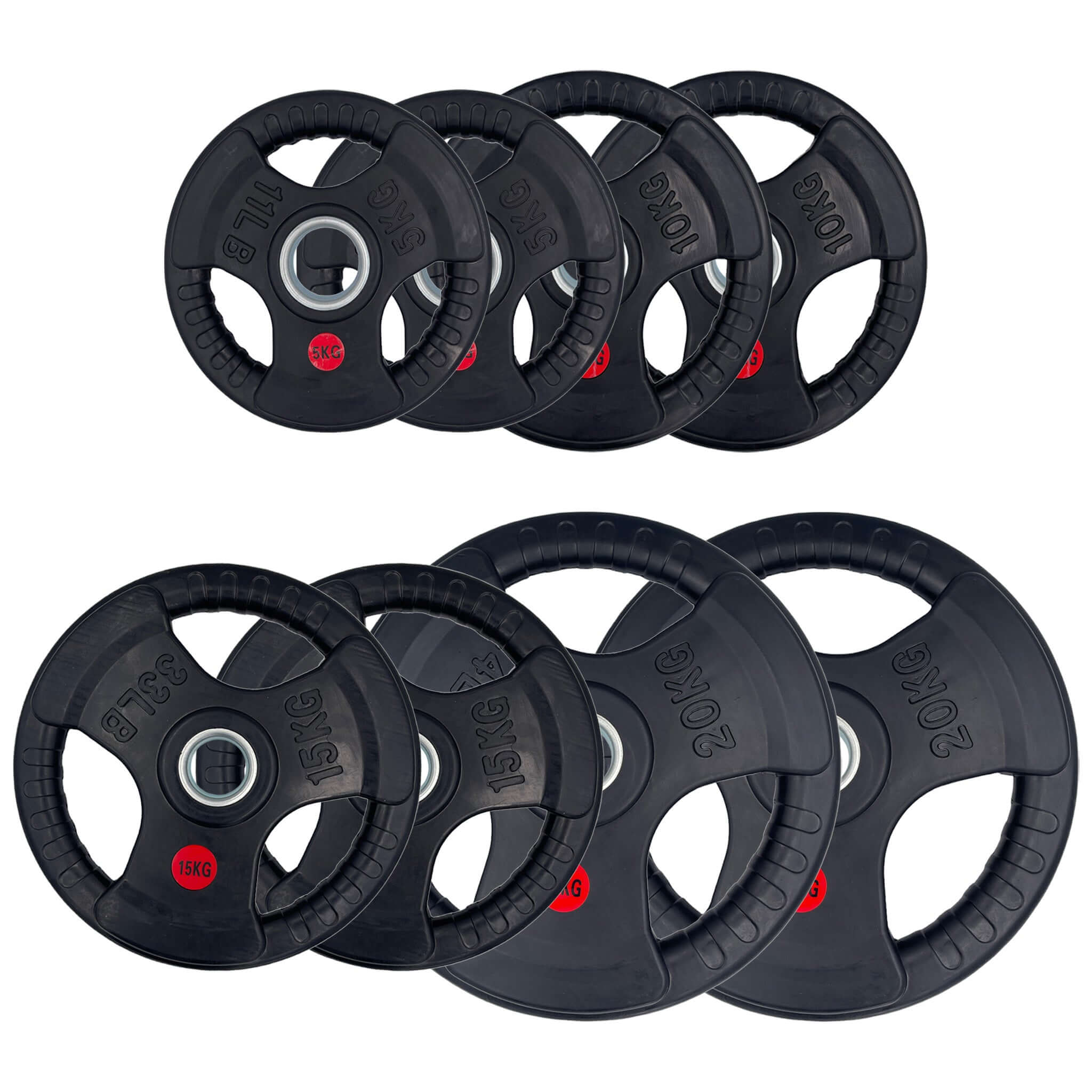 Rubber Coated Type-O Tri-Grip Weight Plates 100kg Bundle | Tri Grip Rubber Plates | INSOURCE