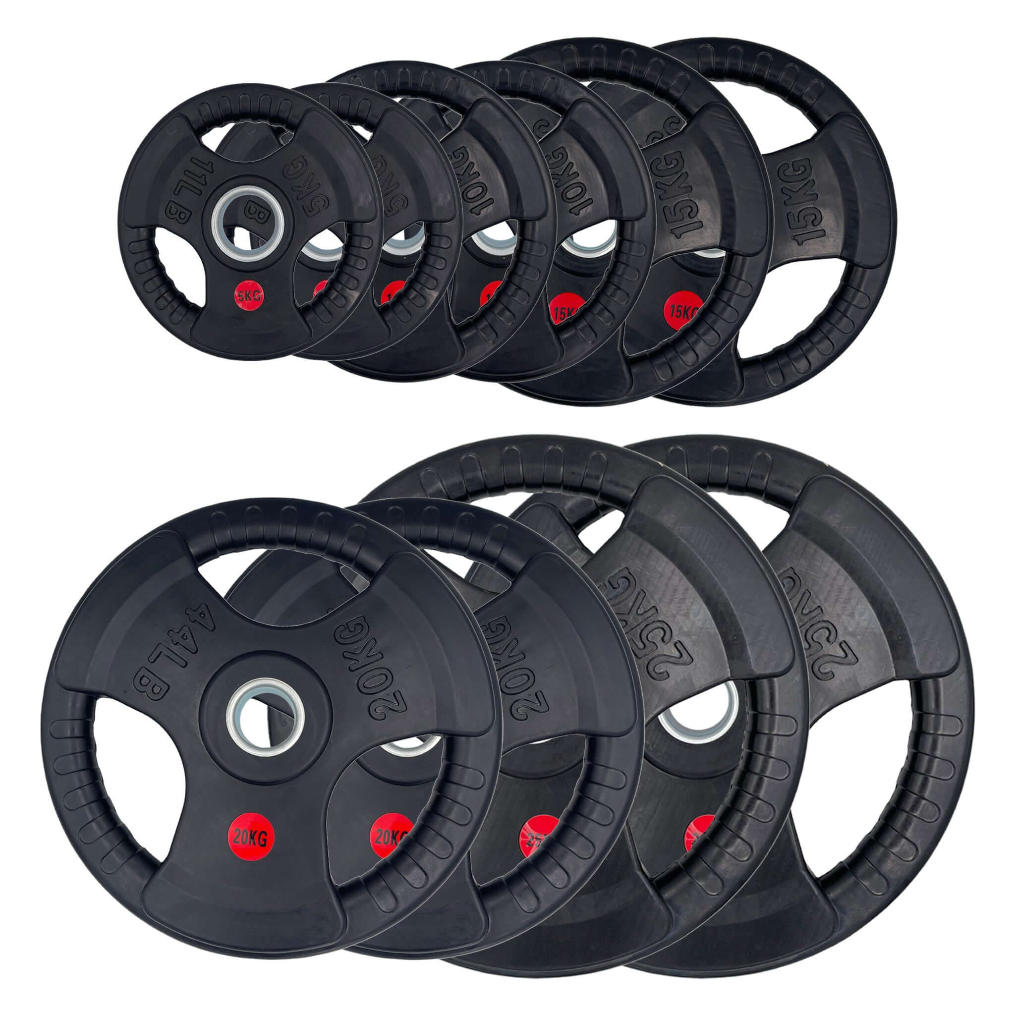 Rubber Coated Type-O Tri-Grip Weight Plates 150kg Bundle | Tri Grip Rubber Plates | INSOURCE