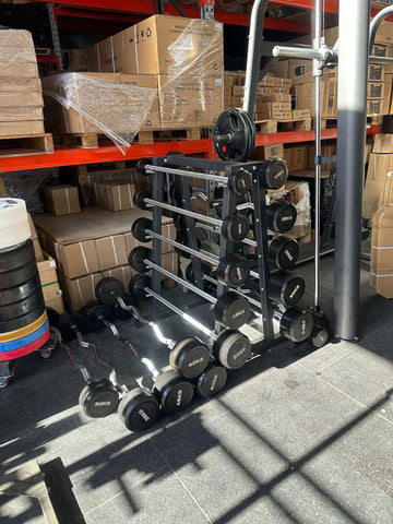 10kg - 50kg Fixed Straight Barbell Package with 10 Bar Rack [Pre-Owned]