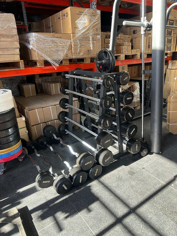 10kg - 50kg Fixed EZ CURL Barbell Package with Commercial Grade Bar Rack [Pre-Owned]